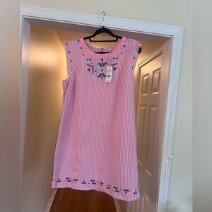 Vineyard viner Pink Striped Sleeveless Dress with Embroidery